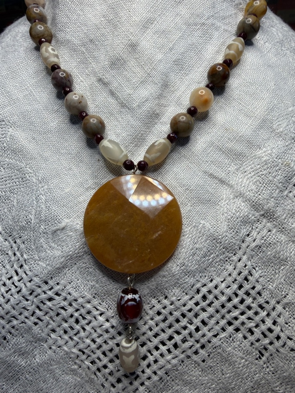 Statement Butterscotch Agate Disc Pendant Necklace & Earrings